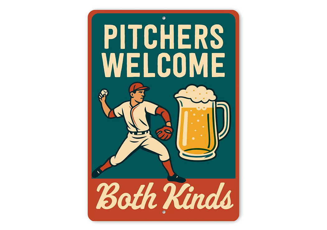 Dual-Meaning Pitcher Sign Baseball & Beer Aluminum Art