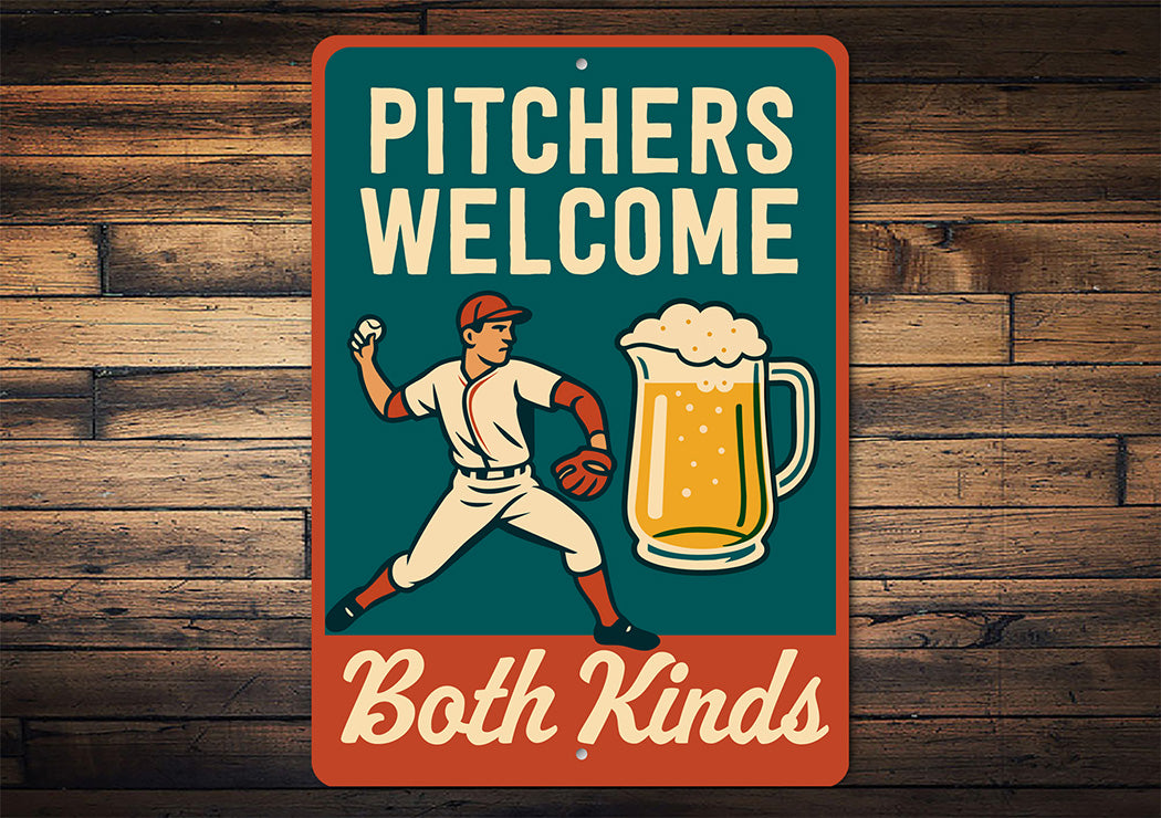 Dual-Meaning Pitcher Sign Baseball & Beer Aluminum Art
