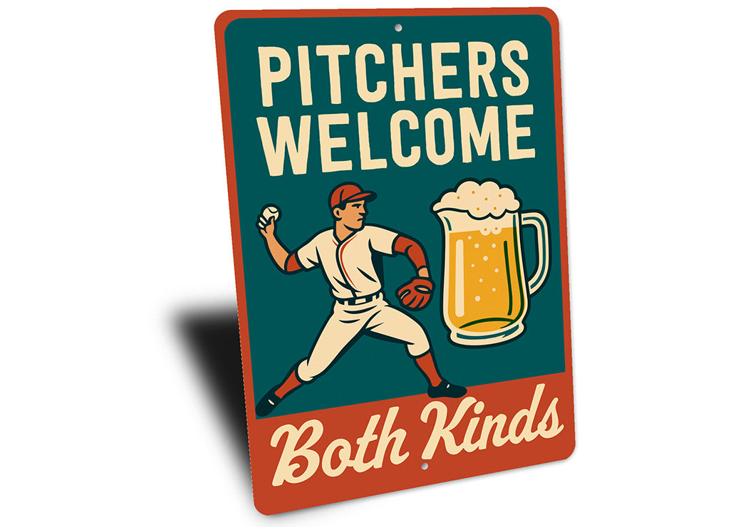 Dual-Meaning Pitcher Sign Baseball & Beer Aluminum Art