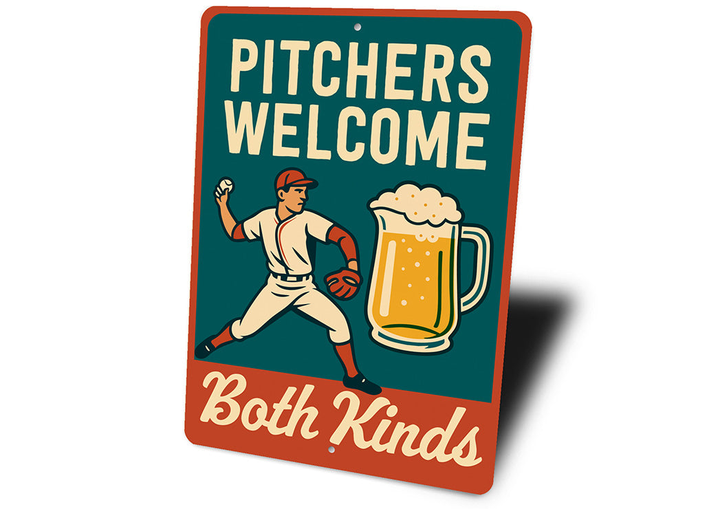 Dual-Meaning Pitcher Sign Baseball & Beer Aluminum Art