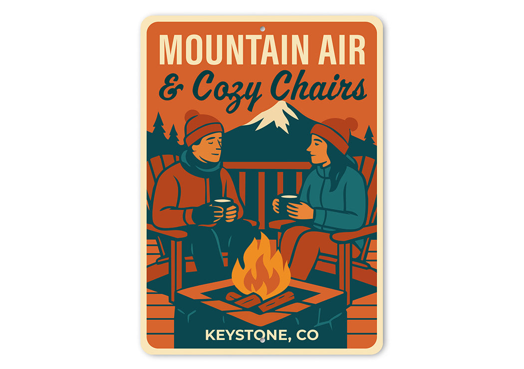Vintage 'Mountain Air & Cozy Chairs' Keystone Co Metal Sign