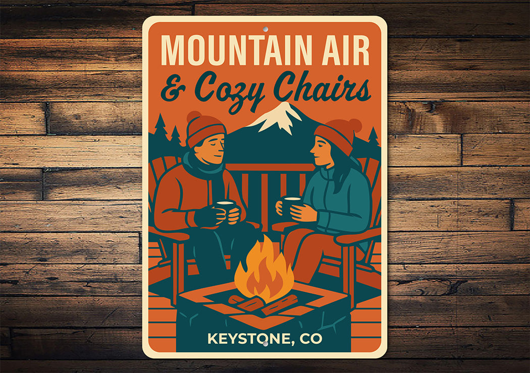 Vintage 'Mountain Air & Cozy Chairs' Keystone Co Metal Sign