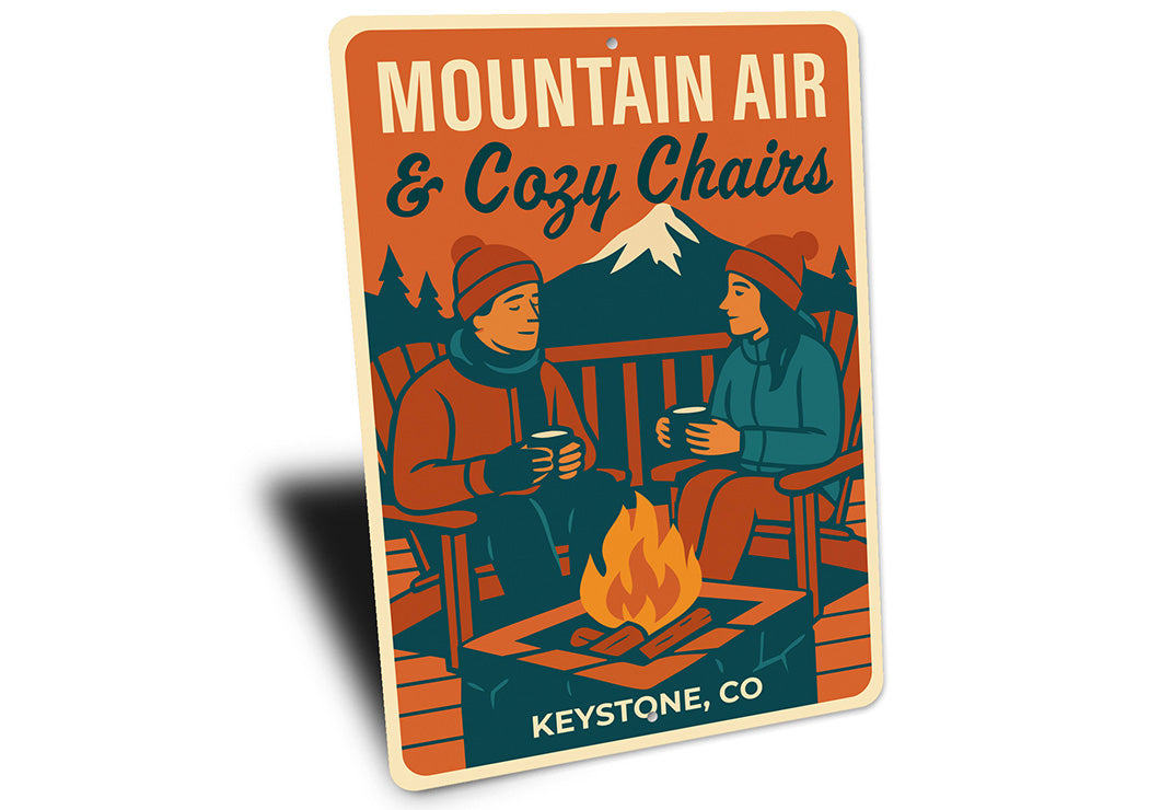 Vintage 'Mountain Air & Cozy Chairs' Keystone Co Metal Sign