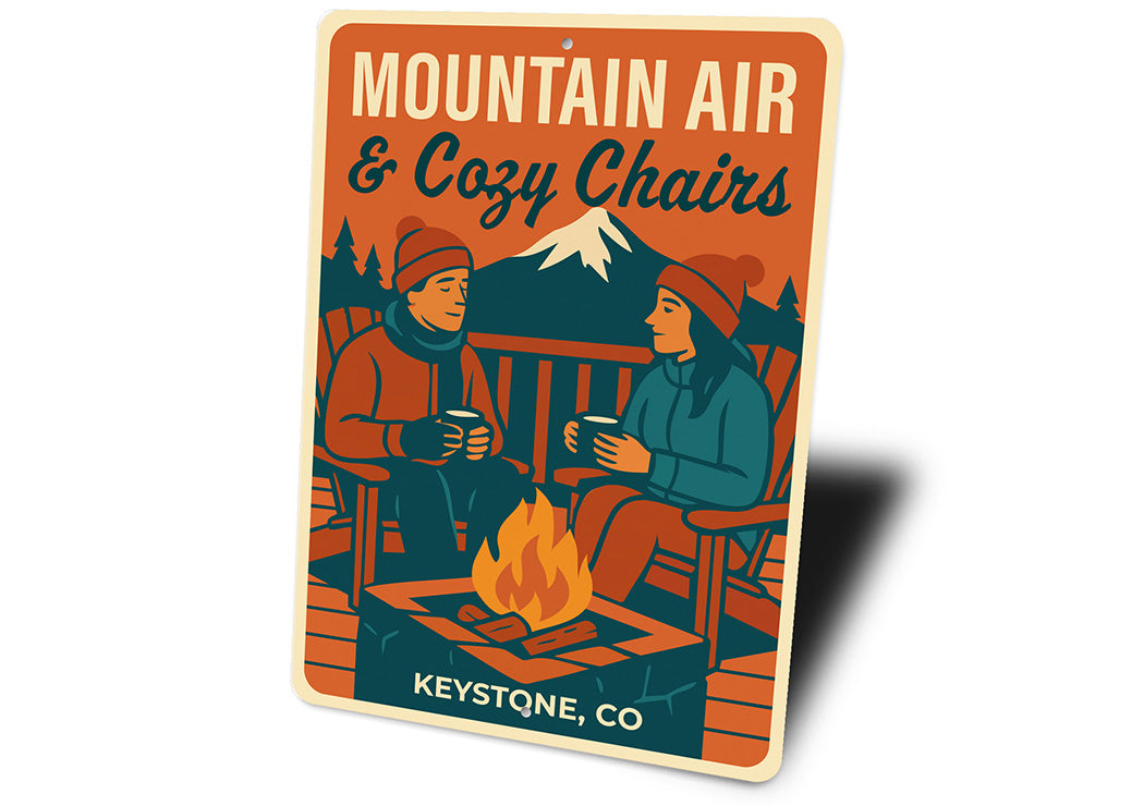 Vintage 'Mountain Air & Cozy Chairs' Keystone Co Metal Sign