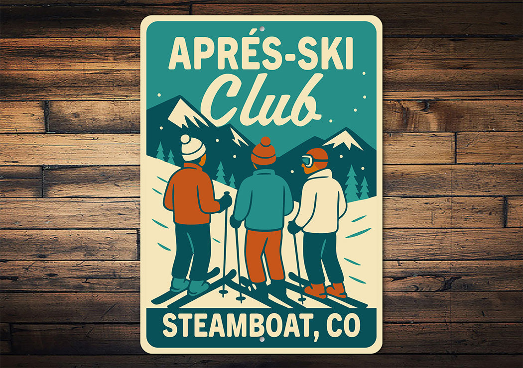 Vintage Après-Ski Club Aluminum Sign Steamboat, CO