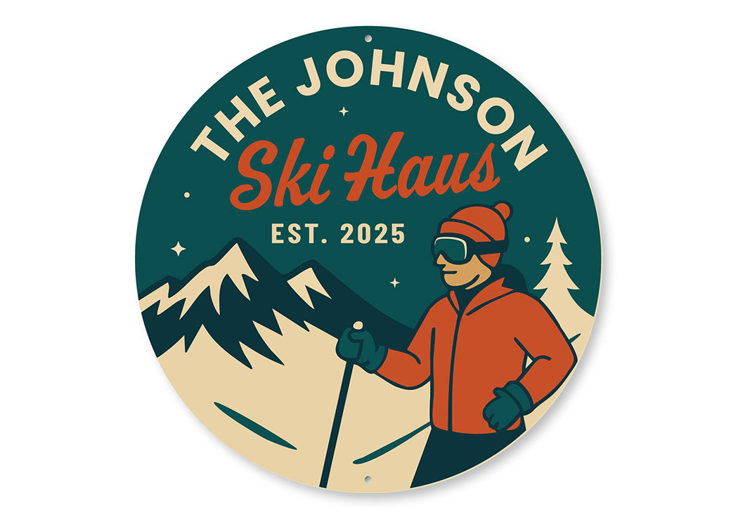Vintage Personalized Ski Haus Aluminum Sign Est. 2025