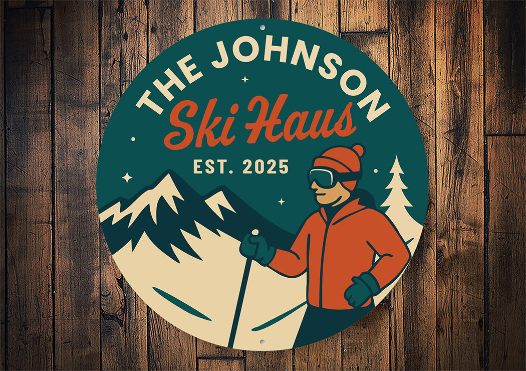 Vintage Personalized Ski Haus Aluminum Sign Est. 2025