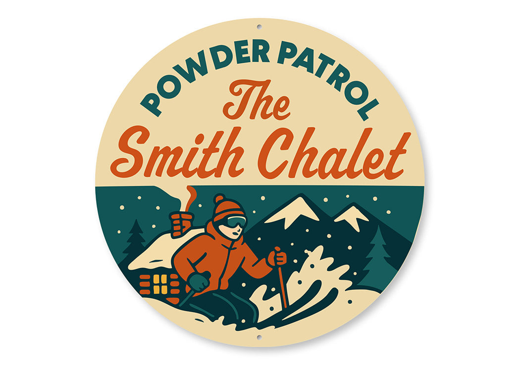 Vintage Powder Patrol Aluminum Sign Personalised Chalet