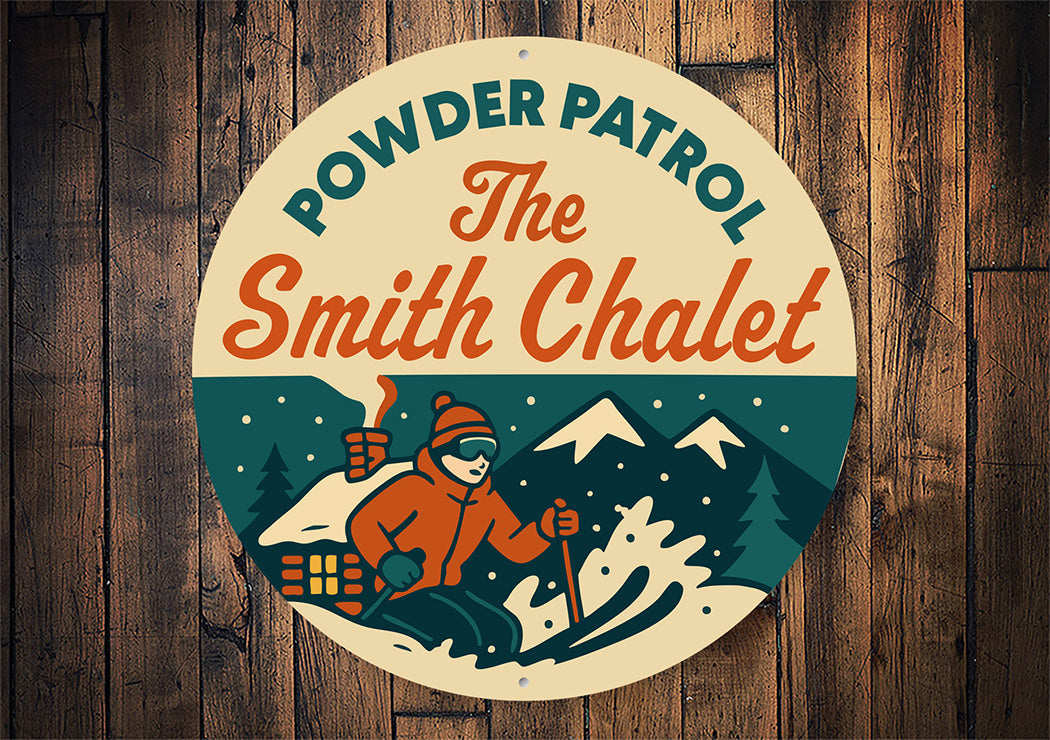 Vintage Powder Patrol Aluminum Sign Personalised Chalet