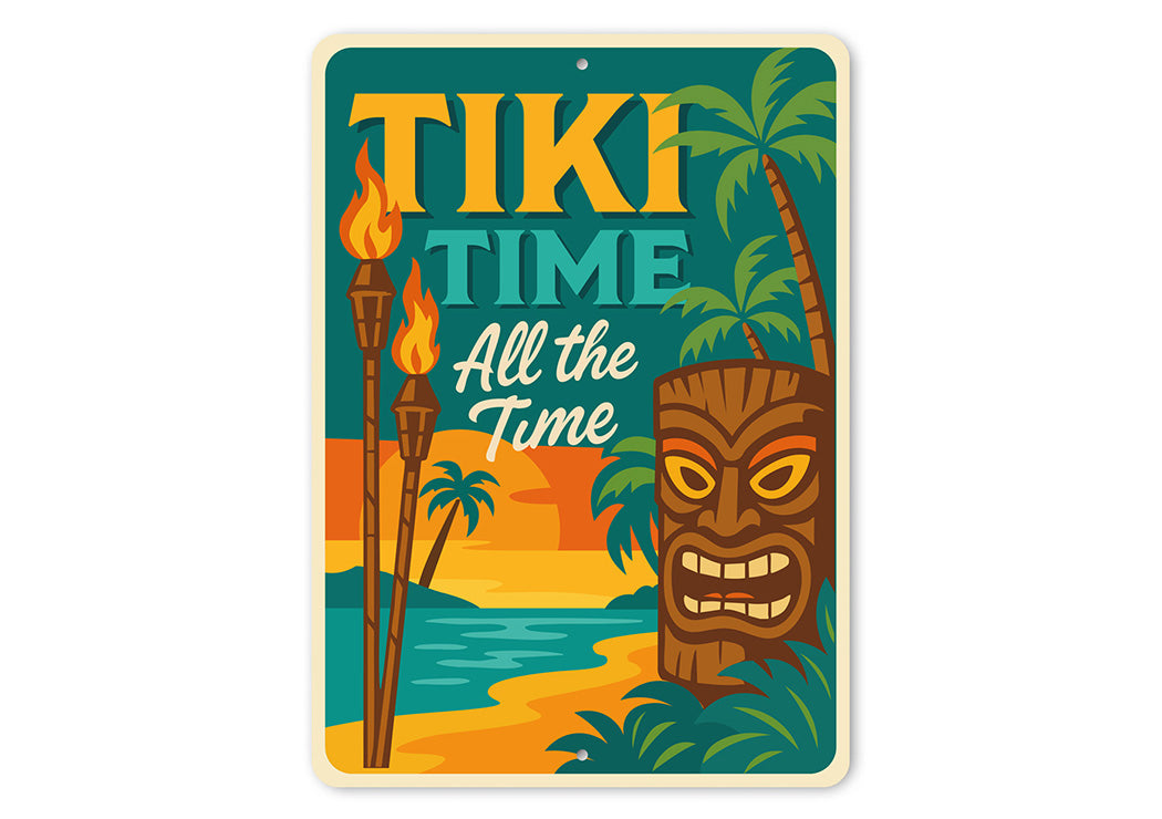 Vintage Tiki Time All the Time Aluminum Bar Sign
