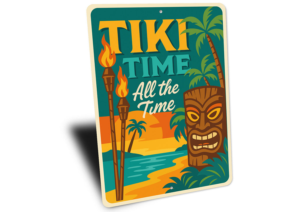 Vintage Tiki Time All the Time Aluminum Bar Sign