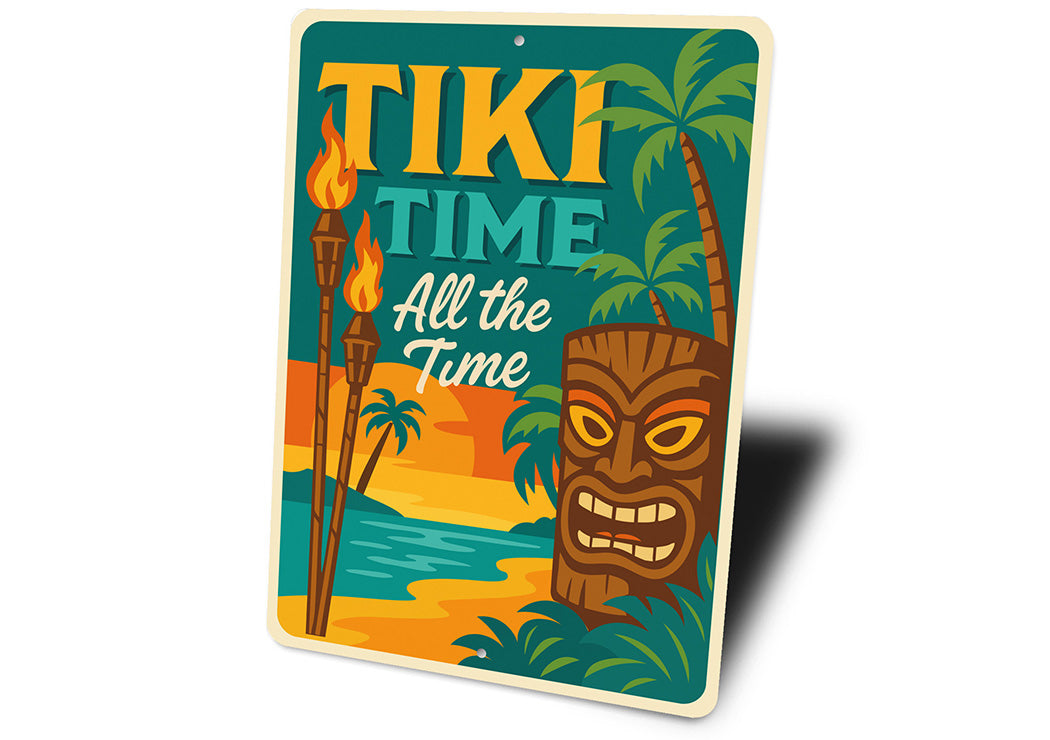 Vintage Tiki Time All the Time Aluminum Bar Sign