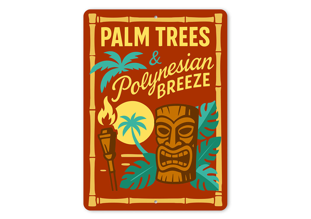 Vintage Palm Trees And Polynesian Aluminum Tiki Sign