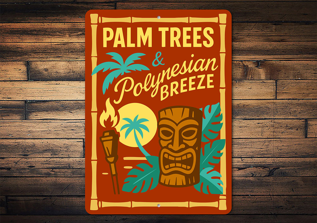 Vintage Palm Trees And Polynesian Aluminum Tiki Sign
