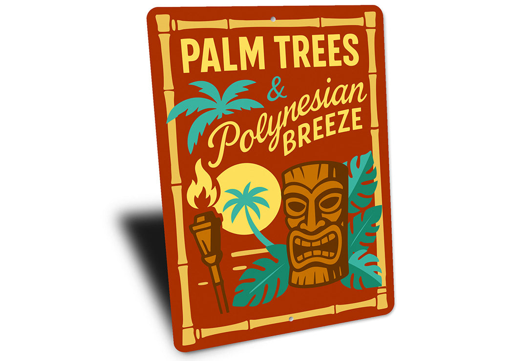 Vintage Palm Trees And Polynesian Aluminum Tiki Sign