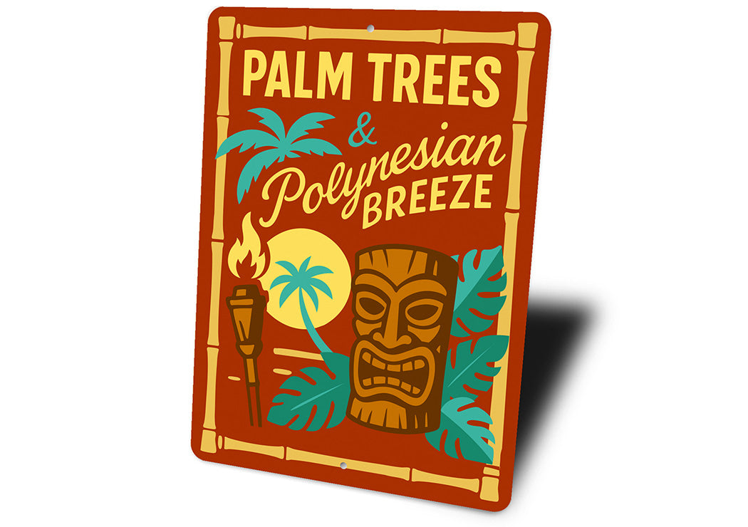 Vintage Palm Trees And Polynesian Aluminum Tiki Sign