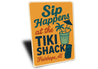 Vintage Sip Happens at the Tiki Shack Aluminum Sign