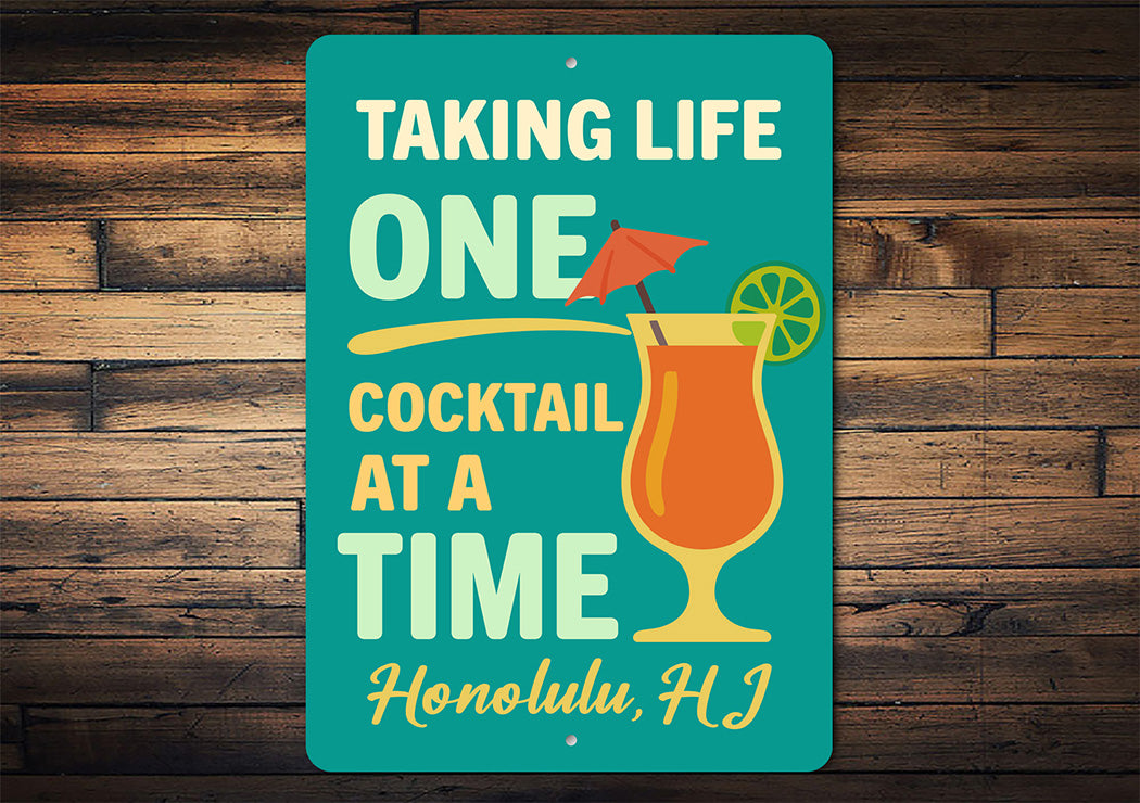 Retro Bar Metal Sign One Cocktail at a Time Decor