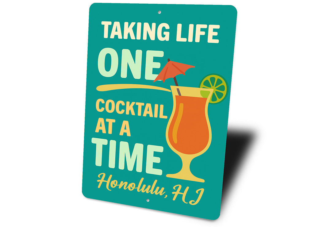 Retro Bar Metal Sign One Cocktail at a Time Decor