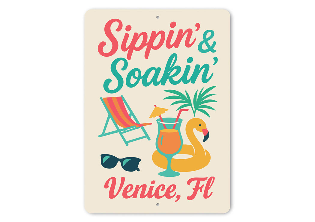 Retro Beach Bar Sign Sippin Soakin Florida Decor