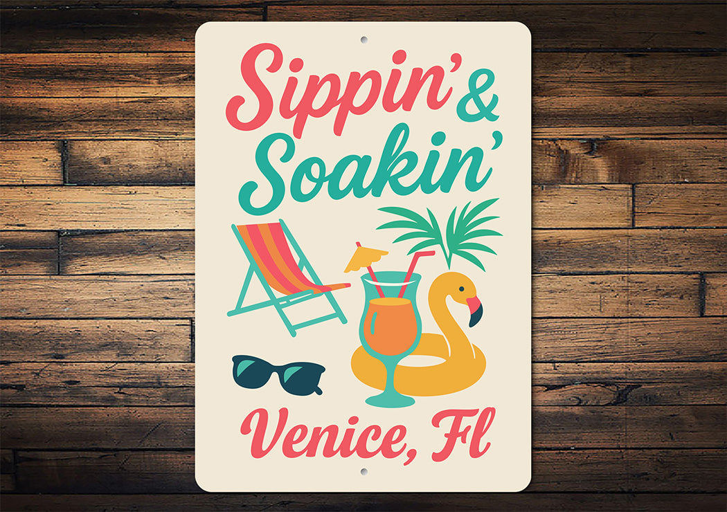 Retro Beach Bar Sign Sippin Soakin Florida Decor