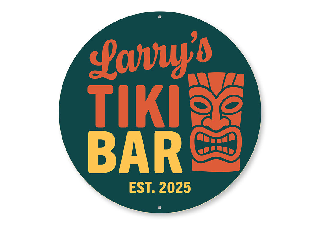 Retro Tiki Bar Metal Sign Personalized Est. 2025 Decor