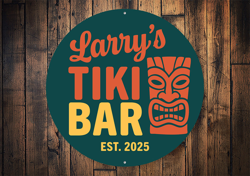 Retro Tiki Bar Metal Sign Personalized Est. 2025 Decor