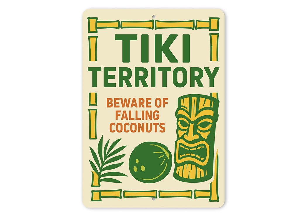 Vintage Tiki Territory Metal Sign Beware Falling Coconuts