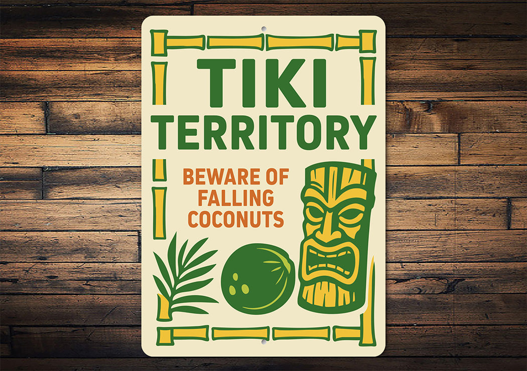 Vintage Tiki Territory Metal Sign Beware Falling Coconuts