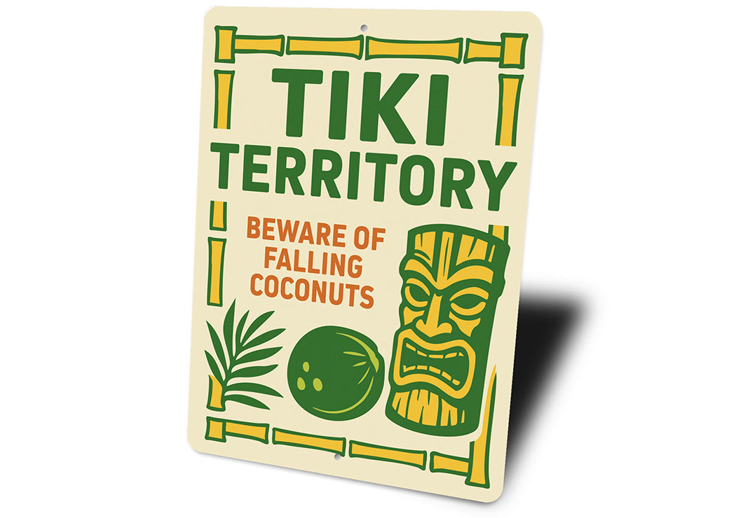 Vintage Tiki Territory Metal Sign Beware Falling Coconuts