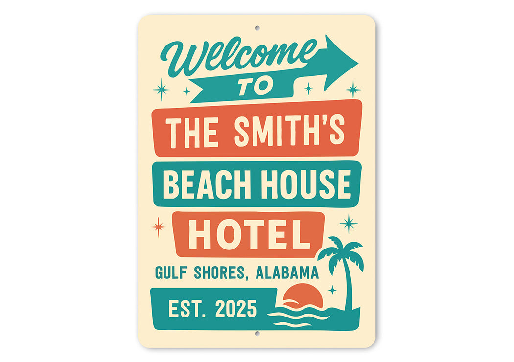 Retro Beach Hotel Metal Sign Personalized Gulf Shores Decor