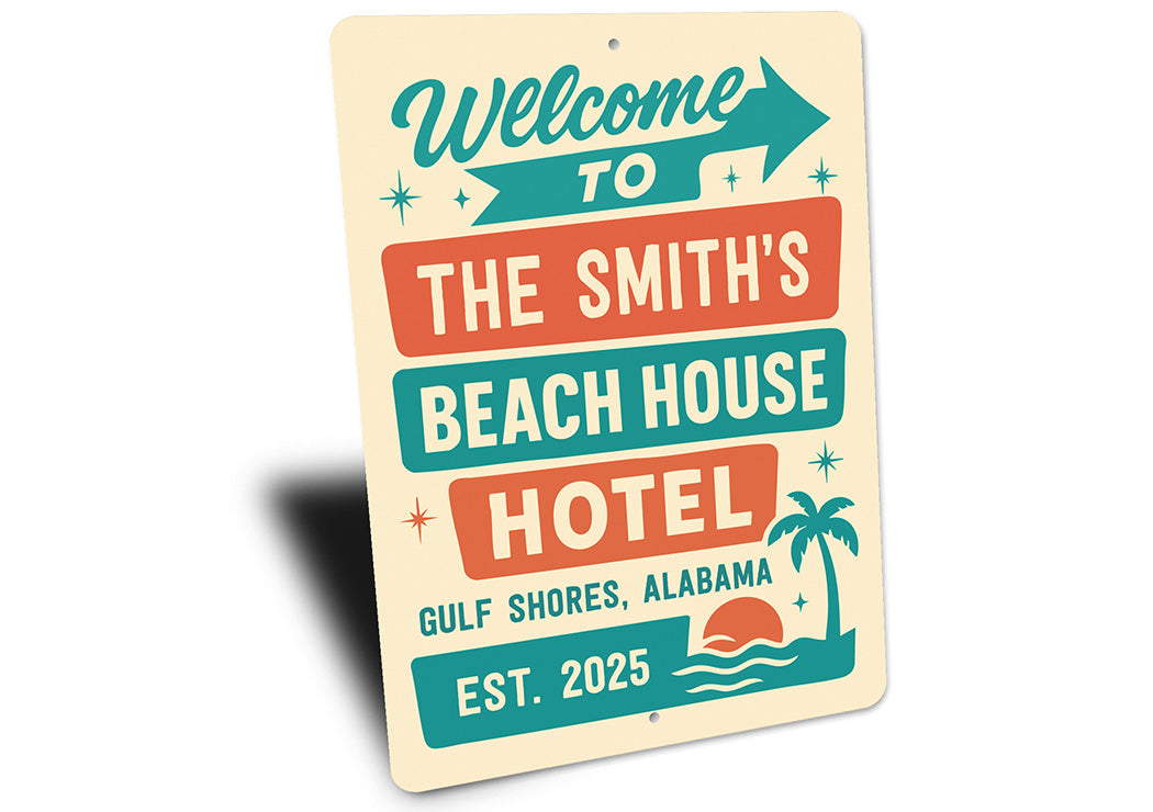 Retro Beach Hotel Metal Sign Personalized Gulf Shores Decor