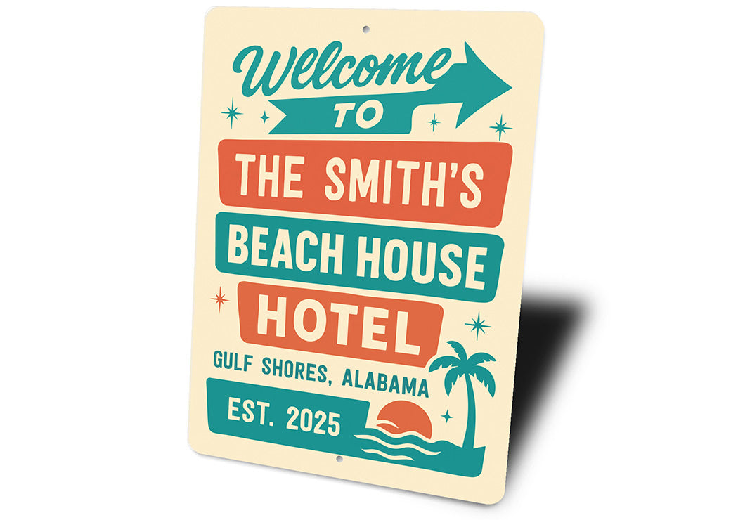 Retro Beach Hotel Metal Sign Personalized Gulf Shores Decor