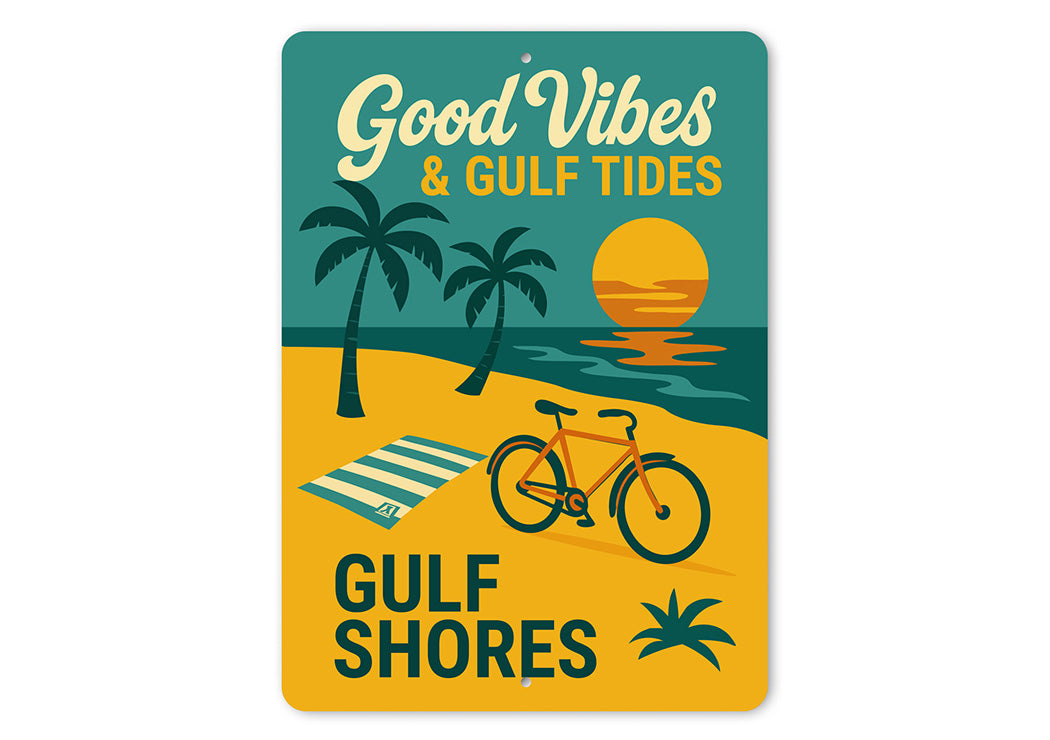 Vintage Good Vibes And Gulf Tides Metal Sign