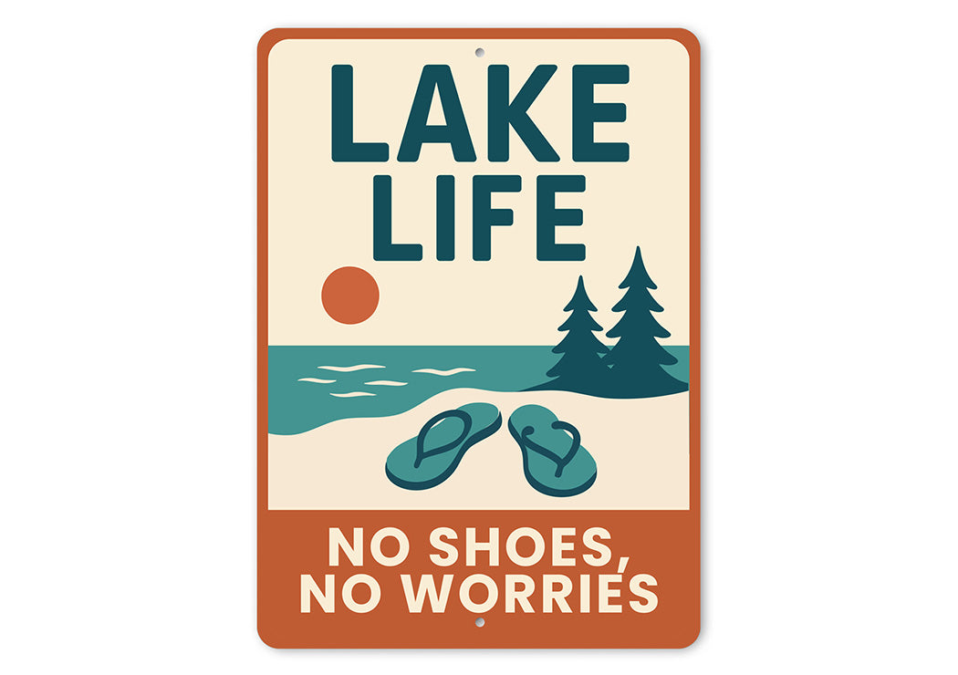 Rustic Lake House Metal Sign No Shoes No Worries Decor