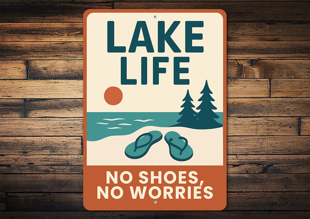 Rustic Lake House Metal Sign No Shoes No Worries Decor
