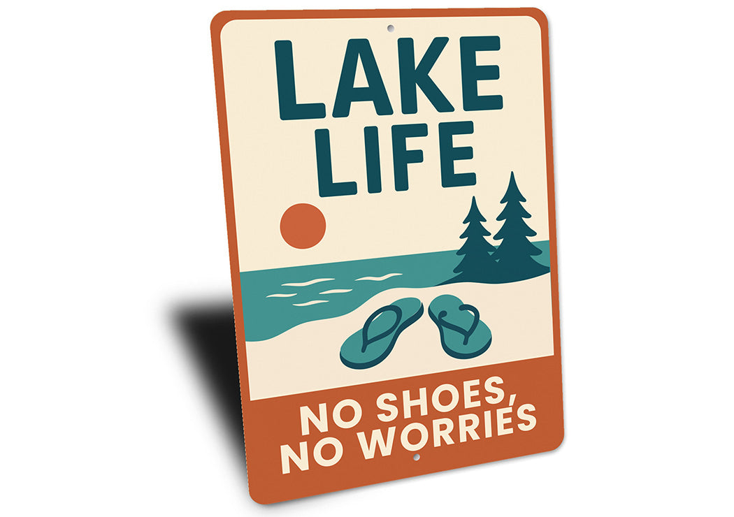 Rustic Lake House Metal Sign No Shoes No Worries Decor