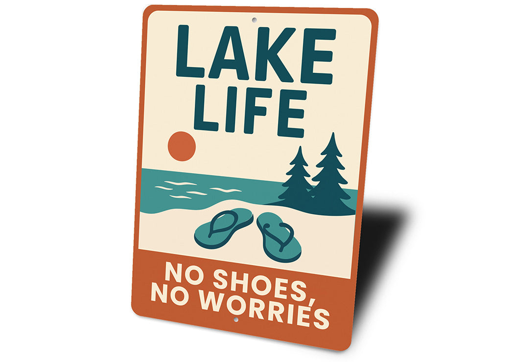 Rustic Lake House Metal Sign No Shoes No Worries Decor