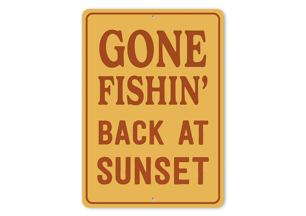 Vintage Gone Fishin Back at Sunset Aluminum Sign