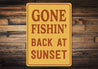 Vintage Gone Fishin Back at Sunset Aluminum Sign
