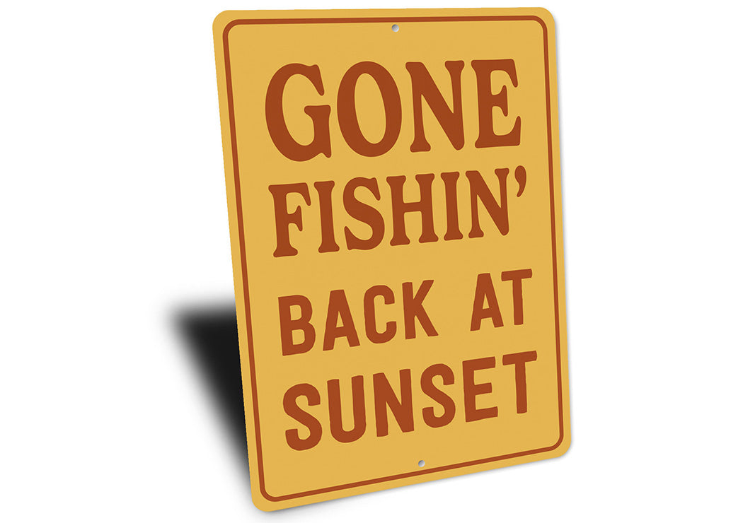 Vintage Gone Fishin Back at Sunset Aluminum Sign