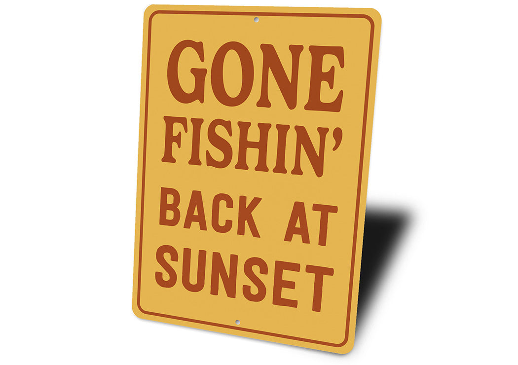 Vintage Gone Fishin Back at Sunset Aluminum Sign