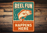 Retro Angler Metal Sign Reel Fun Happens Here Decor