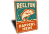 Retro Angler Metal Sign Reel Fun Happens Here Decor