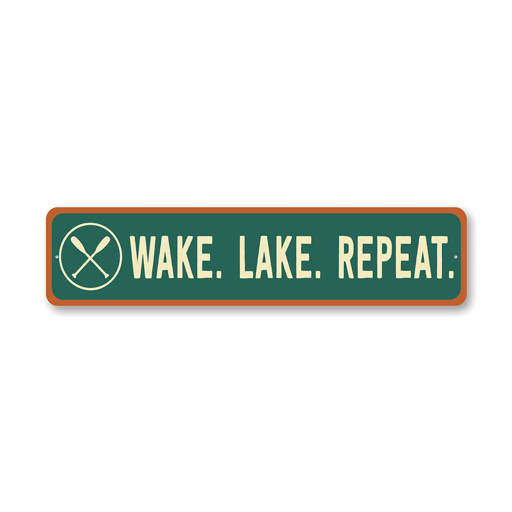 Retro Lake Wake Repeat Waterfront Decor Sign