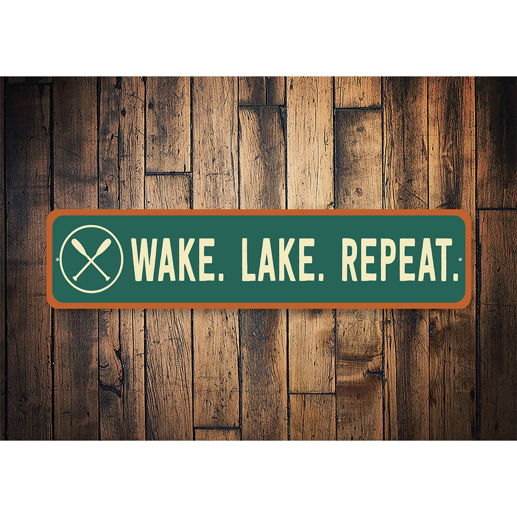 Retro Lake Wake Repeat Waterfront Decor Sign