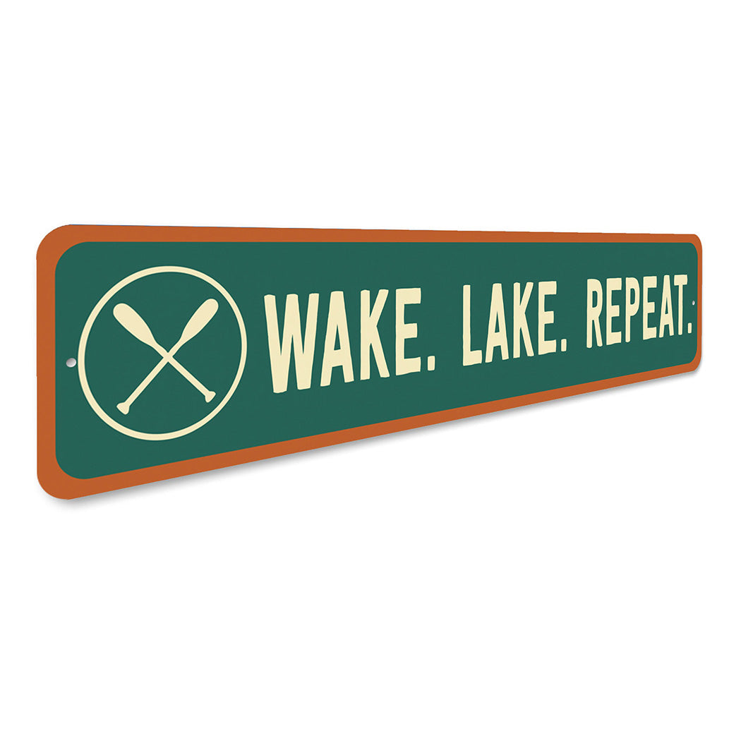 Retro Lake Wake Repeat Waterfront Decor Sign