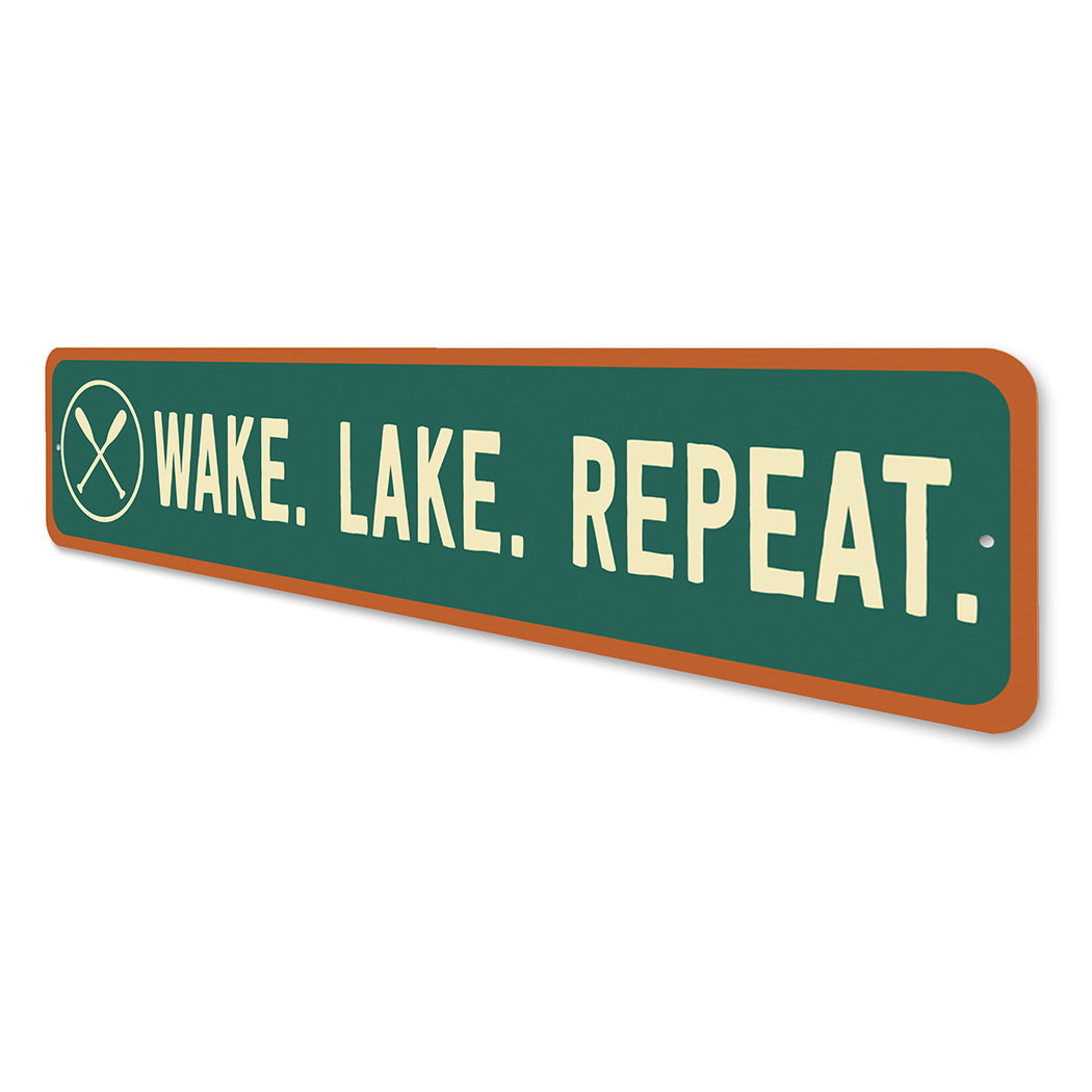 Retro Lake Wake Repeat Waterfront Decor Sign
