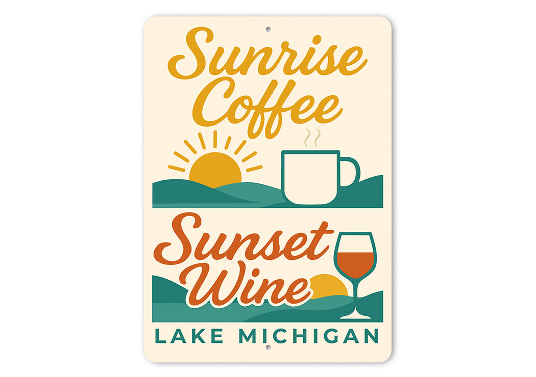 Coffee & Wine Lakeside Sign Lake Michigan Sunrise Sunset
