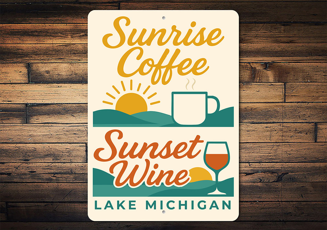 Coffee & Wine Lakeside Sign Lake Michigan Sunrise Sunset